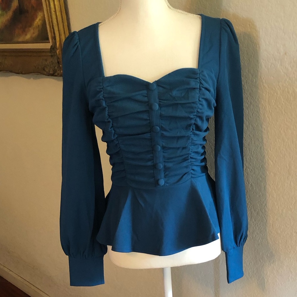 Belle Poque retro ruched peplum top blouse - Picture 5 of 9